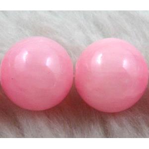 Round Jade beads, pink dye, stabile, 14mm dia, 27pcs per st [JDRD312-14MM]