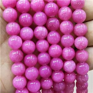 Natural Honey Jade Beads Smooth Round Hotpink Dye, 8mm dia, 48pcs per st [JDRD316-8MM]