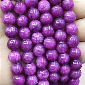 Natural Honey Jade Beads Smooth Round Purple Dye, 14mm dia, 27pcs per st [JDRD317-14MM]