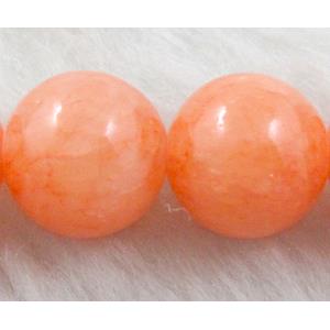 round jade beads, orange dye, stability, 14mm dia, 27pcs per st [JDRD320-14MM]