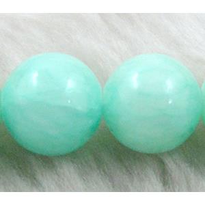 Round Jade bead, lt.green dye, stabile, 14mm dia, 27pcs per st [JDRD326-14MM]