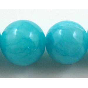 Natural Honey Jade Beads Smooth Round Teal Dye, 14mm dia, 27pcs per st [JDRD327-14MM]