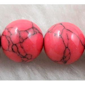 Synthetic Turquoise Beads Red Dye Smooth Round, 14mm dia, 27pcs per st [JDRD334-14MM]