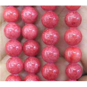 Persia jade bead, round, stabile, deep-red, 14mm dia, approx 28pcs per st [JDRD339-14MM]