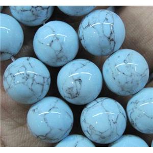 synthetic turquoise beads, round, lt.blue, approx 4mm dia, 15.5 inches [JDRD386-4MM]