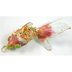 Cloisonne Brass Pendant Goldfish Pink, 75mm length [JTPD002]