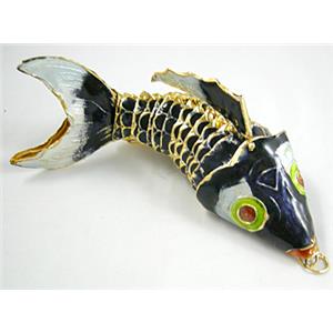 Cloisonne Brass Pendant Goldfish Black, 125mm length [JTPD003]
