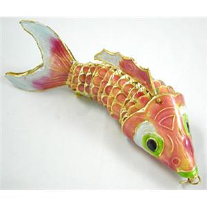 Cloisonne Brass Pendant Goldfish Pink, 125mm length [JTPD005]