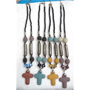 Handmade Lave Necklace, Mix, 42x33x8mm, 14mm dia, approx 18 inch length [LANK04]