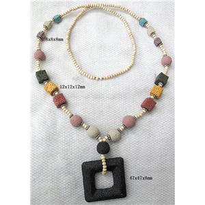 Handmade Lave Necklace, 8x8x8mm, 12x12x12mm,47x47x8mm, approx 32 inch length [LANK06C06]