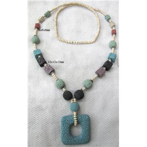 Handmade Lave Necklace, 8x8x8mm, 12x12x12mm,65x50mm, approx 32 inch length [LANK06C07]