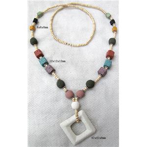 Handmade Lave Necklace, 8x8x8mm, 12x12x12mm,47x47mm, approx 32 inch length [LANK06C08]