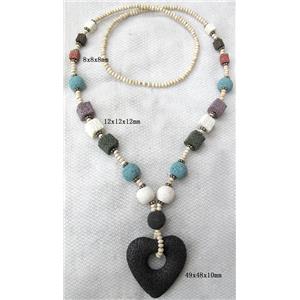 Handmade Lave Necklace, 8x8x8mm, 12x12x12mm,49x48mm, approx 32 inch length [LANK06C09]