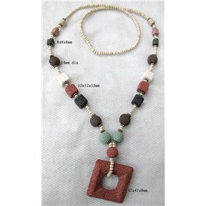Handmade Lave Necklace, 8x8x8mm, 12x12x12mm,65x50mm, approx 32 inch length [LANK06C11]