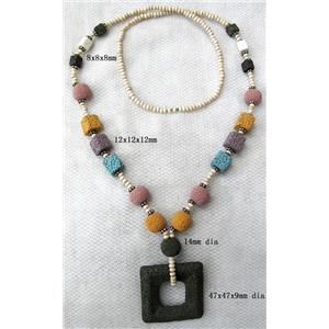 Handmade Lave Necklace, 8x8x8mm, 12x12x12mm,65x50mm, approx 32 inch length [LANK06C13]