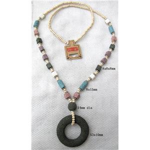 Handmade Lave Necklace, 8x8x8mm,8x15mm,14mm dia,53mm dia approx 32 inch length [LANK06C15]