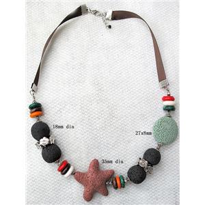 Handmade Lave Necklace, 18mm dia, 27x8mm, 35mm dia, approx 18 inch length [LANK10C02]
