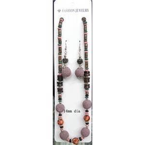 Handmade Lave Necklace and earring, 14mm dia, approx 18 inch length [LANK21C01]