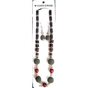 Handmade Lave Necklace and earring, 14mm dia, approx 18 inch length [LANK21C02]