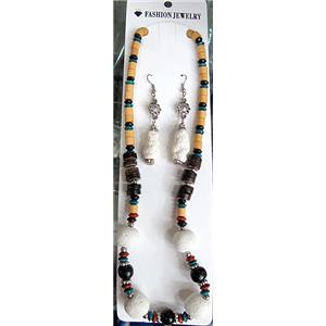 Handmade Lave Necklace and earring, 14mm dia, approx 18 inch length [LANK21C03]