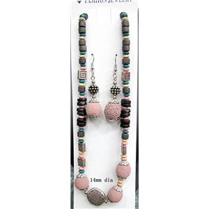 Handmade Lave Necklace and earring, 14mm dia, approx 18 inch length [LANK21C04]