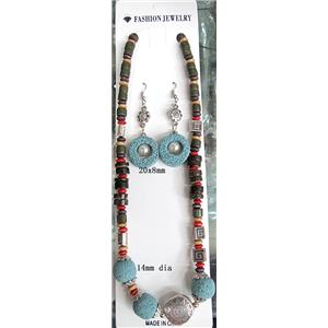 Handmade Lave Necklace and earring, 14mm dia, approx 18 inch length [LANK21C05]