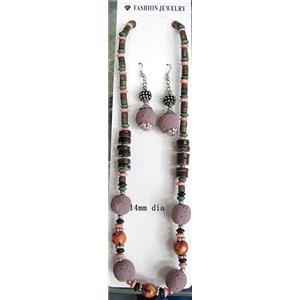 Handmade Lave Necklace and earring, 14mm dia, approx 18 inch length [LANK21C06]