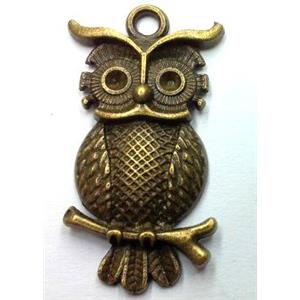 Tibetan silver owl pendant, non-nickel, bronze, approx 17x31mm [LH1277]