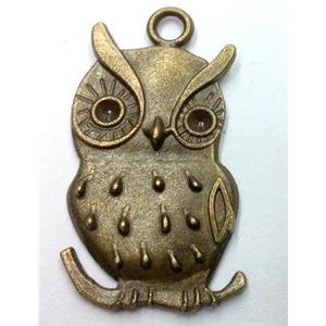 Tibetan silver owl pendant, non-nickel, bronze, approx 19x36mm [LH1278]