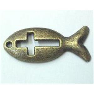 Tibetan silver alloy fish pendant, non-nickel, bronze, approx 9x21mm [LH131126]