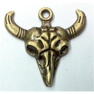 tibetan silver bullhead pendants non-nickel, bronze, approx 27x27mm [LH131146]