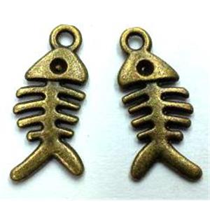 Tibetan silver alloy fish pendant, non-nickel, bronze, approx 7x16mm [LH1321]