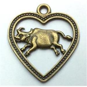 tibetan silver pendant, Chinese Zodiac Ox, approx 22mm dia [LH1364]