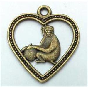 tibetan silver pendant, Chinese Zodiac Monkey, approx 22mm dia [LH1366]