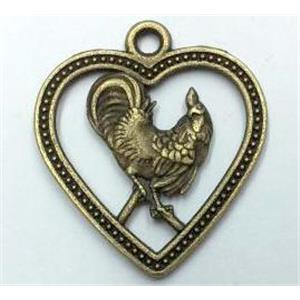 tibetan silver pendant, Chinese Zodiac Cock, approx 22mm dia [LH1369]