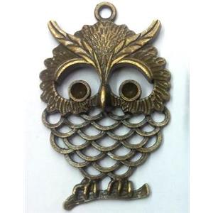 Tibetan silver owl pendant, non-nickel, bronze, approx 36x55mm [LH1418]