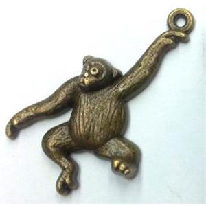 Tibetan silver monkey pendant, non-nickel, bronze, approx 23x37mm [LH1477]