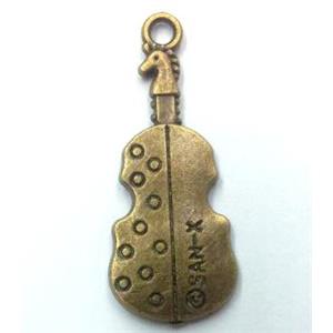 tibetan silver guitar pendant non-nickel, bronze, approx 13x30mm [LH2192]