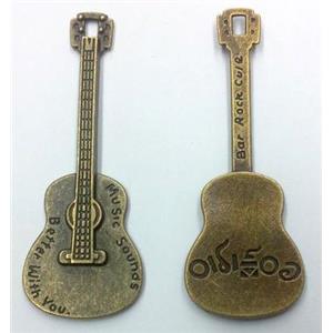 tibetan silver guitar pendant non-nickel, bronze, approx 22x61mm [LH2193]