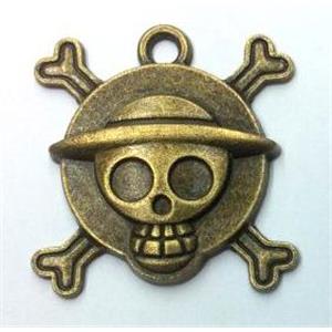 tibetan silver skull pendant non-nickel, bronze, approx 27x28mm [LH2242]