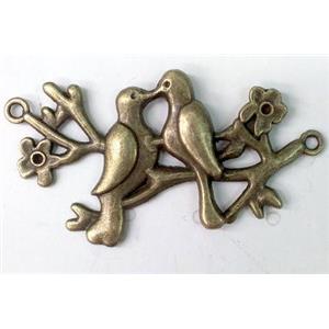 tibetan silver birds pendant non-nickel, bronze, approx 21x45mm [LH2361]