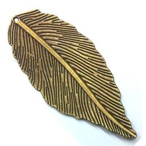leaf, tibetan silver pendant non-nickel, bronze, approx 29x67mm [LH2541]