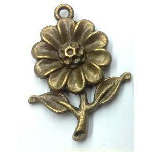 tibetan silver flower pendant non-nickel, bronze, approx 20x27mm [LH2555]
