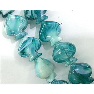 plated Lampwork glass bead, heart, peacock blue, approx 17x17mm [LWBCH102]