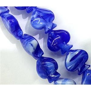 plated Lampwork glass bead, heart, blue, approx 17x17mm [LWBCH103]
