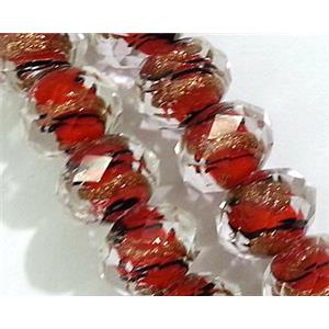 lampwork glass bead, faceted wheel, red, approx 9x12mm [LWBCH159]