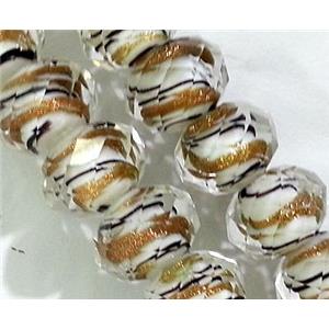 lampwork glass bead, faceted wheel, white, approx 9x12mm [LWBCH161]