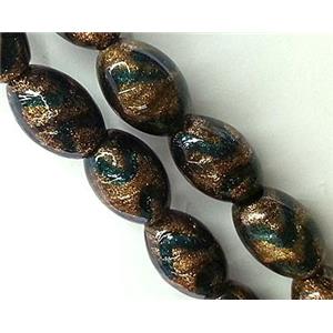lampwork glass bead, rice-shape, approx 11x16mm [LWBCH165]