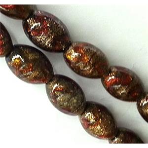 lampwork glass bead, rice-shape, red, approx 11x16mm [LWBCH166]
