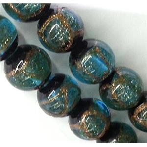 lampwork glass bead, round, aqua, 12mm dia [LWBCH169]